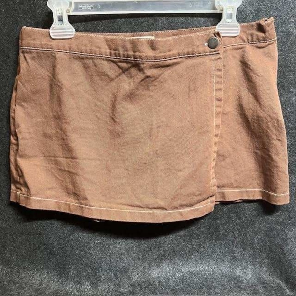 Brown Mini Skort‎ Womens Faux Wrap Denim Style Casual